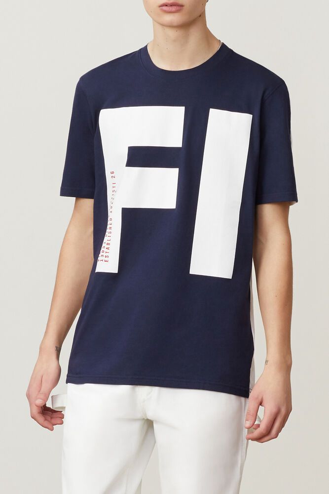 Fila T-Shirt Clark Mens Navy/White - India NZF-839704